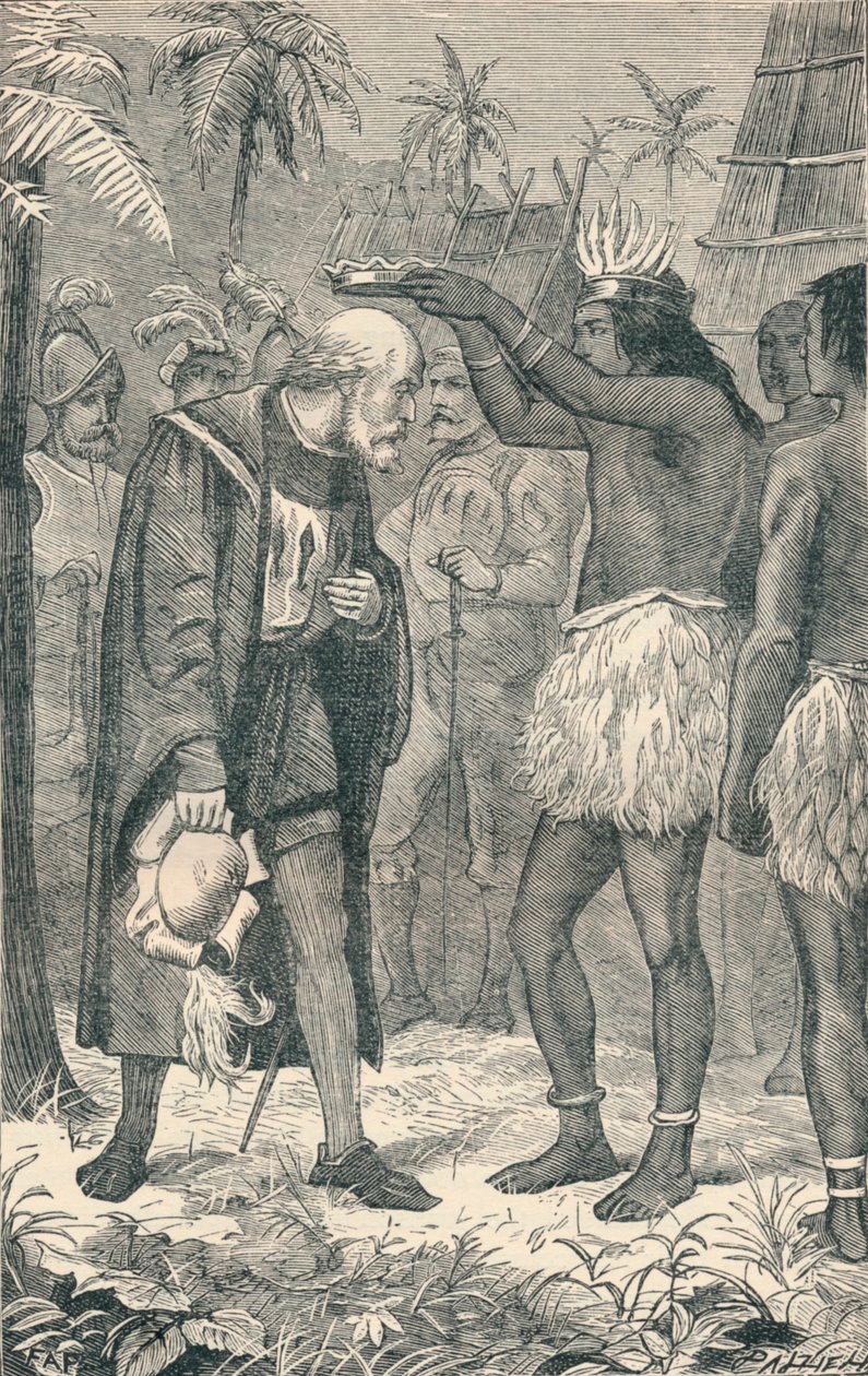 El Cacique Colocando una Corona en la Cabeza de Colón, 1904 de Unbekannt
