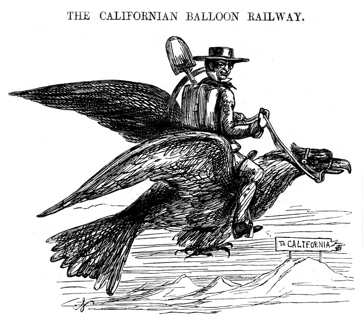 El ferrocarril de globos de California, una forma novedosa de viajar a la Fiebre del Oro de California, 1849 de Unbekannt