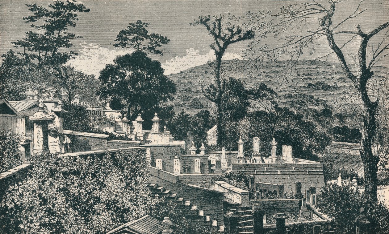 La colina del cementerio en Nagasaki, Japón, antes de la expansión moderna de la ciudad, 1907 de Unbekannt