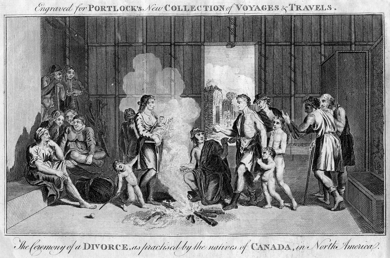 La ceremonia de un divorcio, practicada por los nativos de Canadá, en América del Norte, c1760 de Unbekannt
