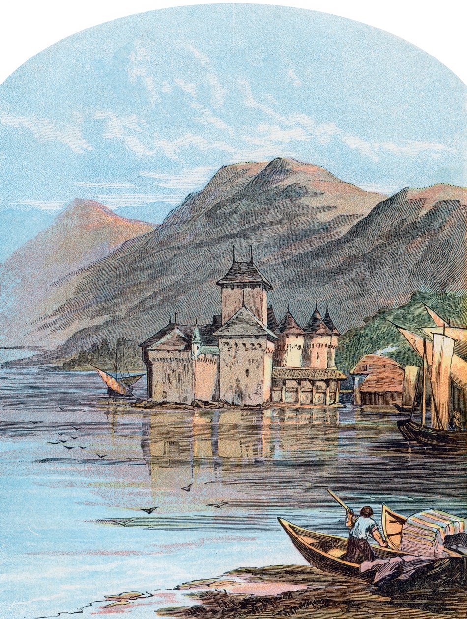 El Castillo de Chillon, Lago de Ginebra, Suiza, 1864 de Unbekannt