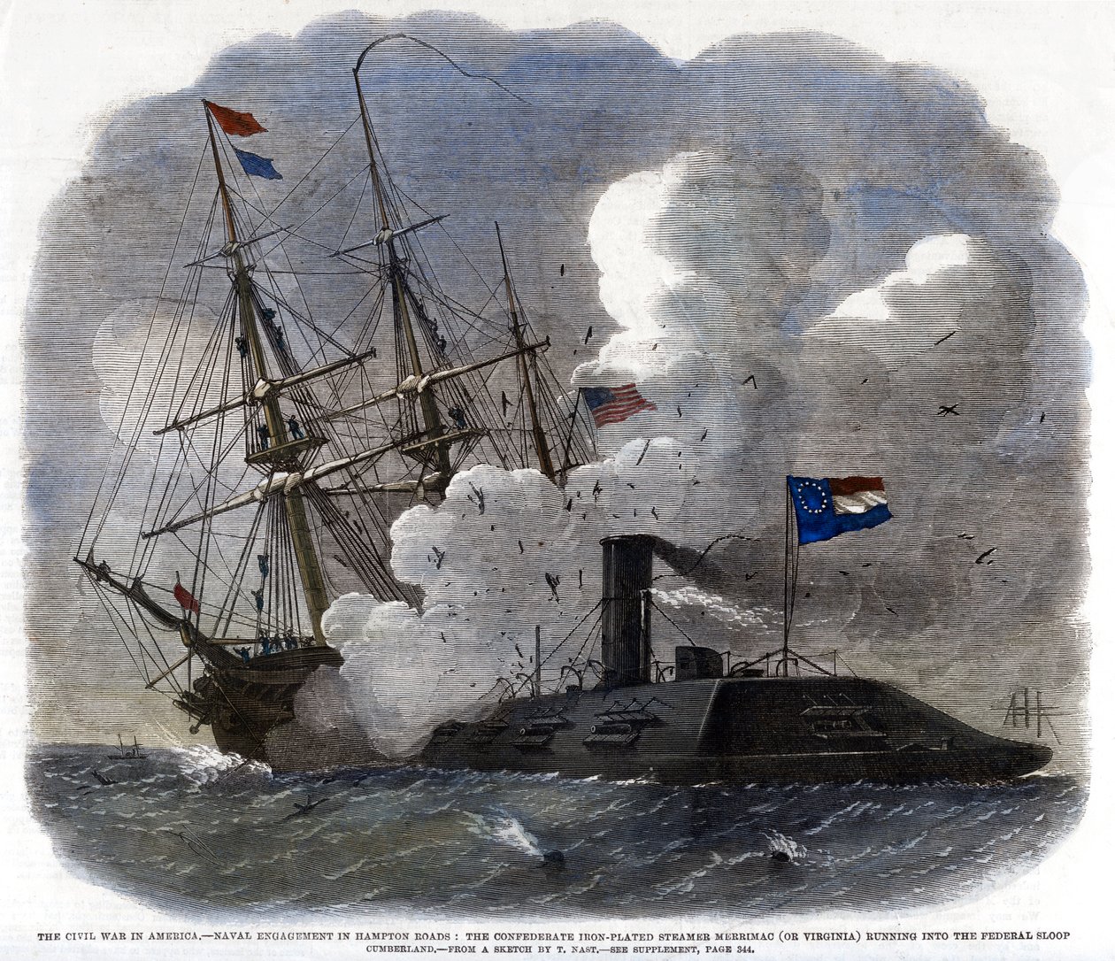 La Guerra Civil en América - Combate naval en Hampton Roads, 1862 de Unbekannt