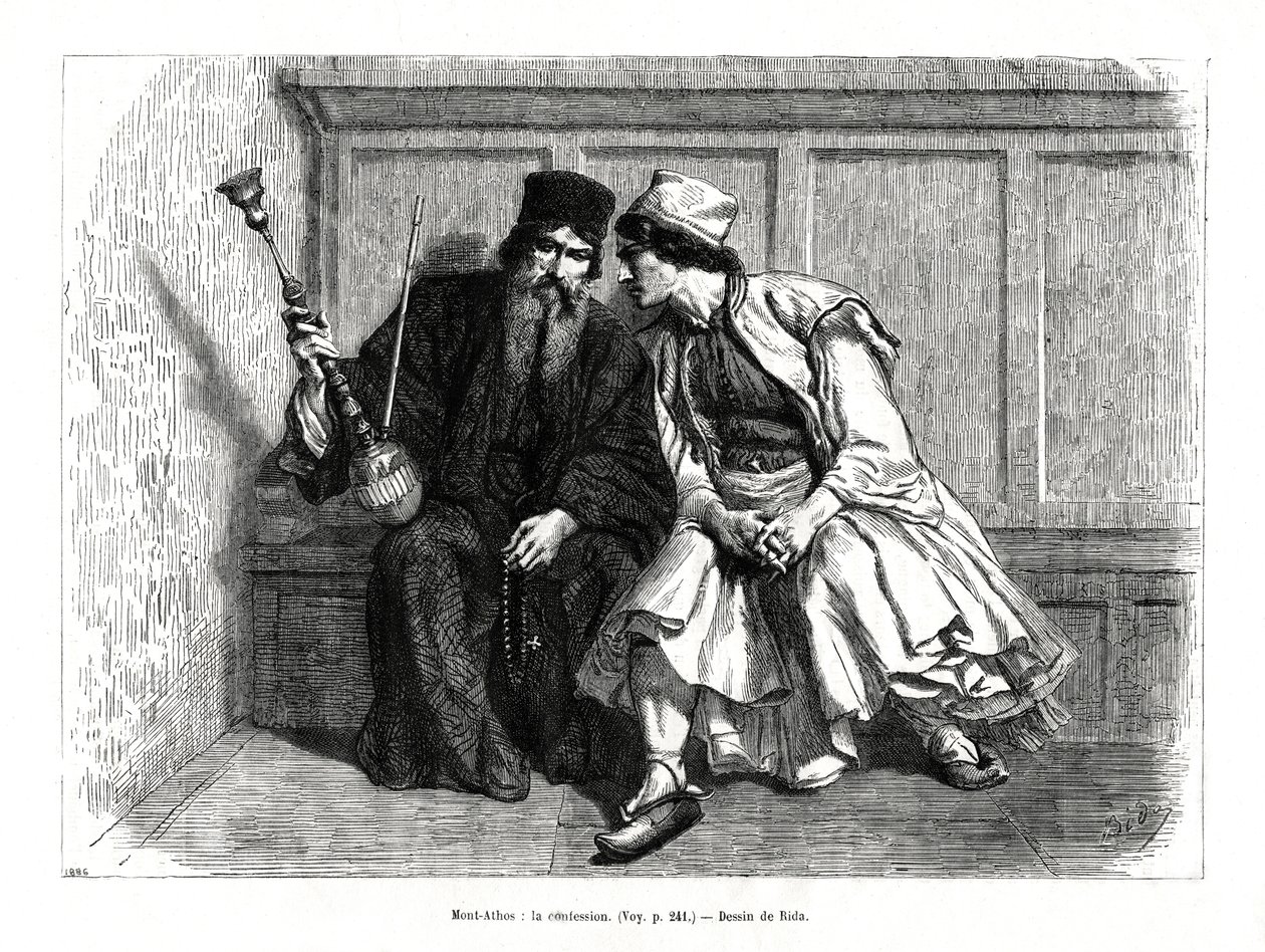 La confesión, Monte Athos, norte de Grecia, 1886 de Unbekannt