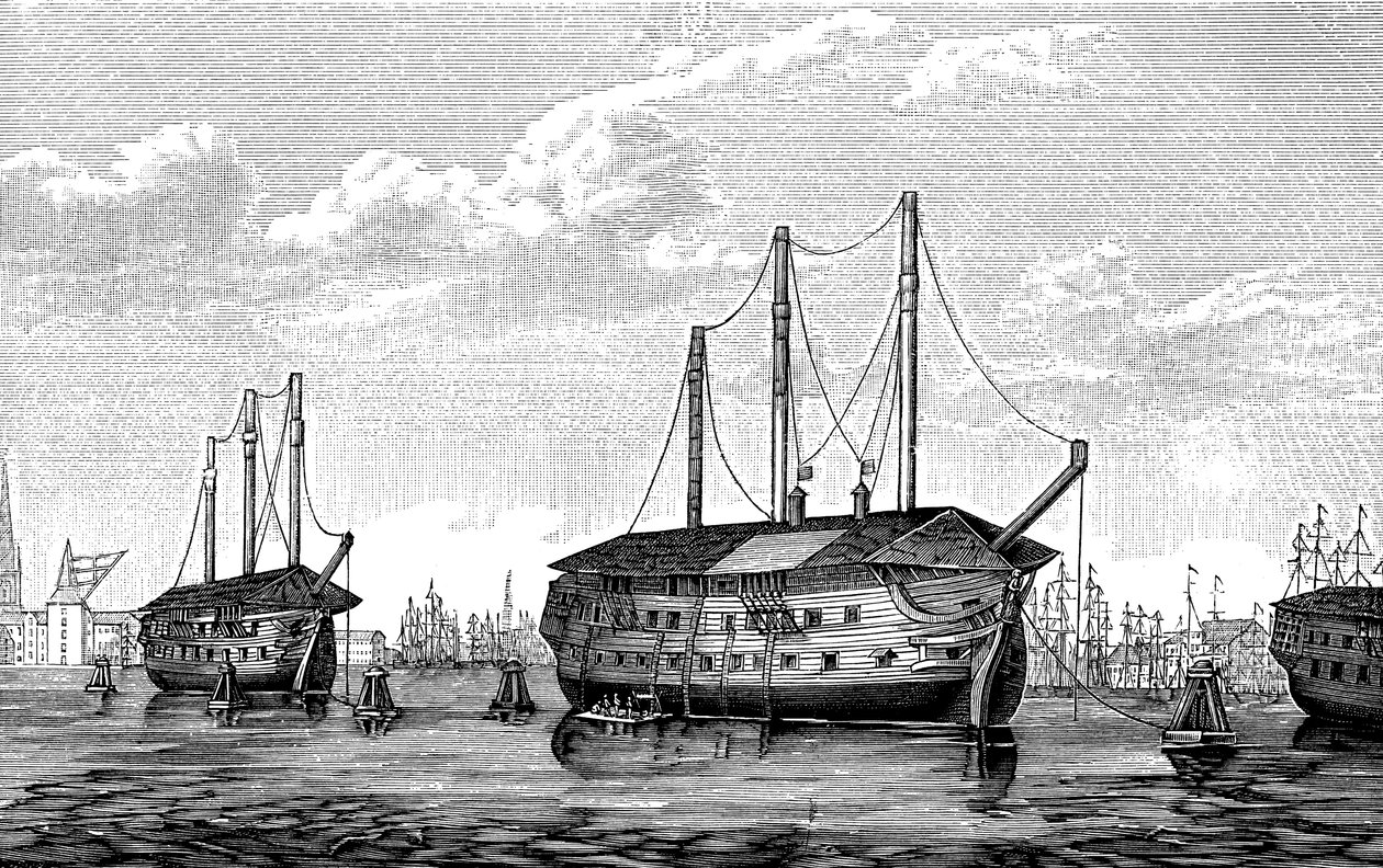 Los barcos prisión daneses Dronning Maria y Waldemar en Copenhague, 1848-1849 de Unbekannt
