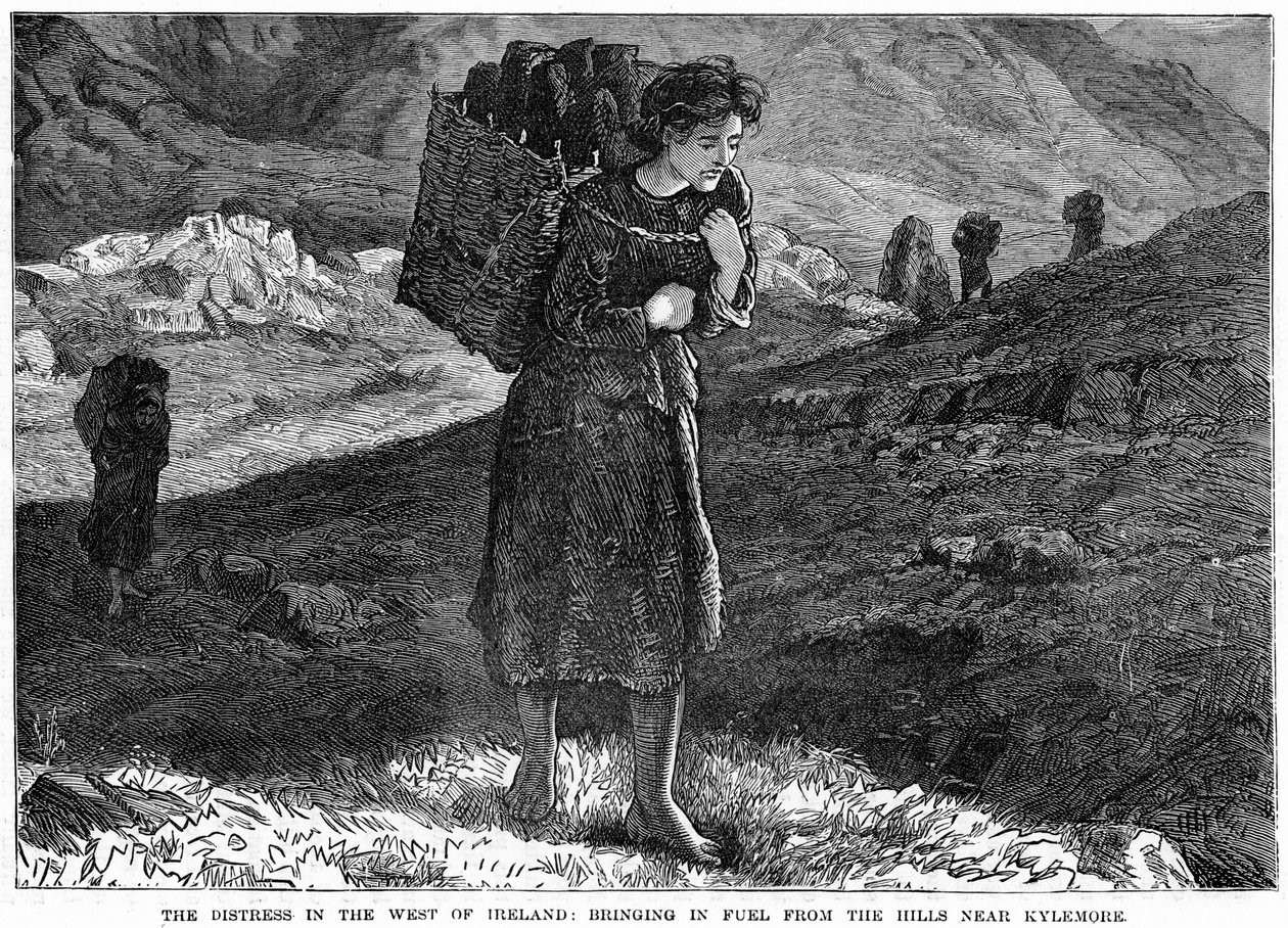 La angustia en el oeste de Irlanda: Trayendo combustible de las colinas cerca de Kylemore, siglo XIX de Unbekannt