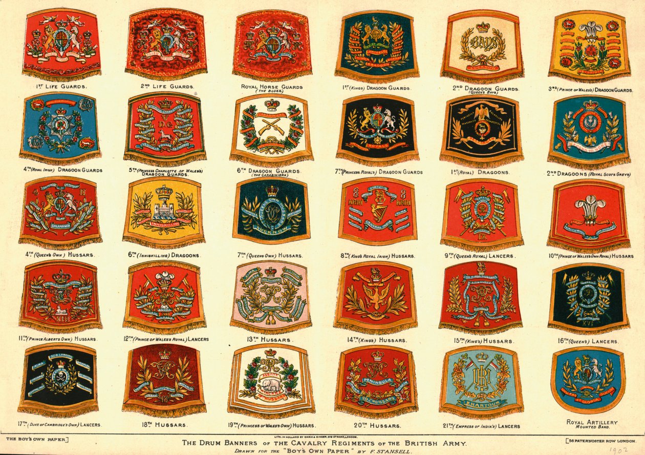 Los estandartes de tambor de los regimientos de caballería del ejército británico, 1902 de Unbekannt