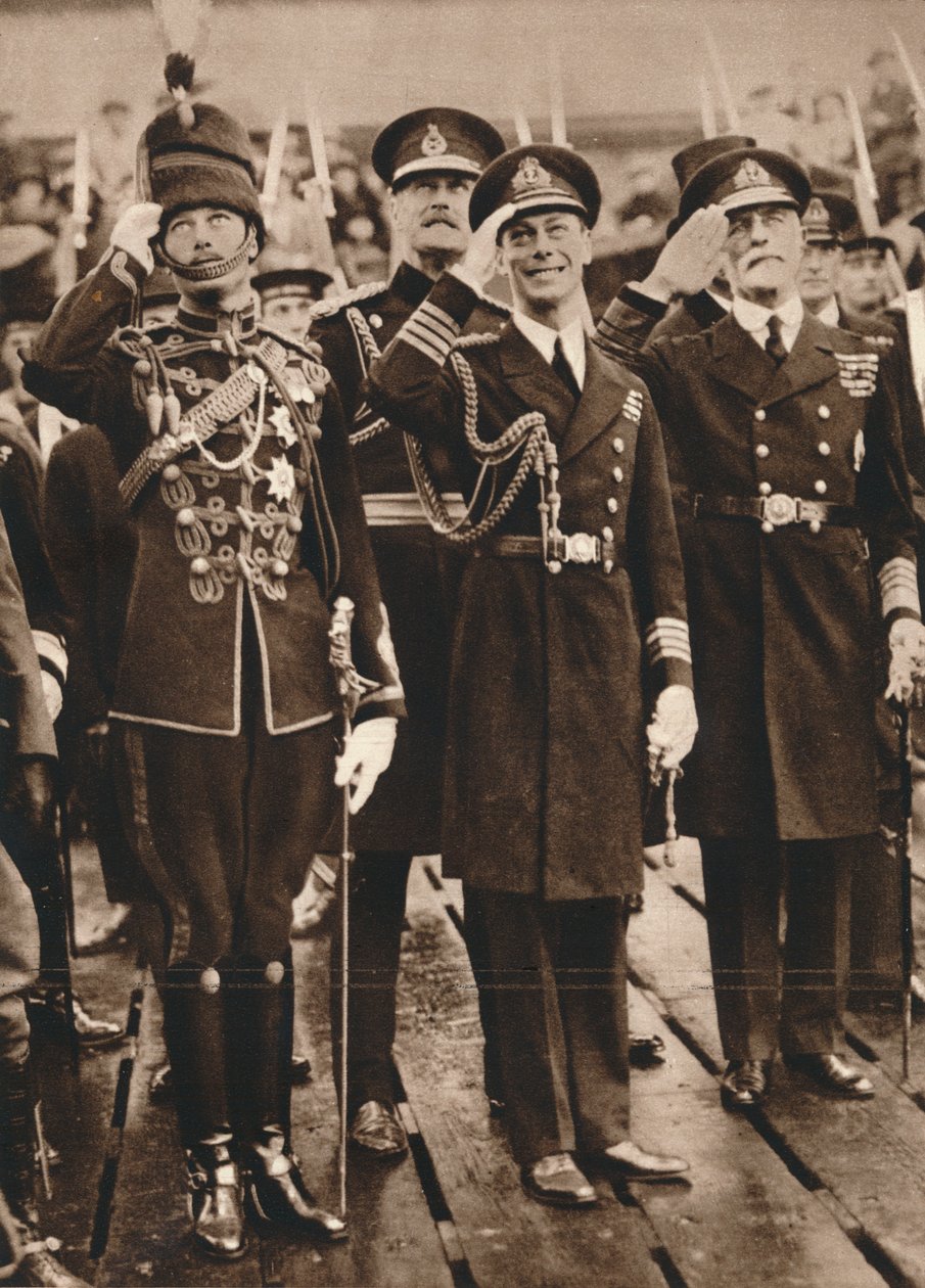 El duque de York y el príncipe Enrique dando la bienvenida al príncipe de Gales en Portsmouth, 1925 de Unbekannt