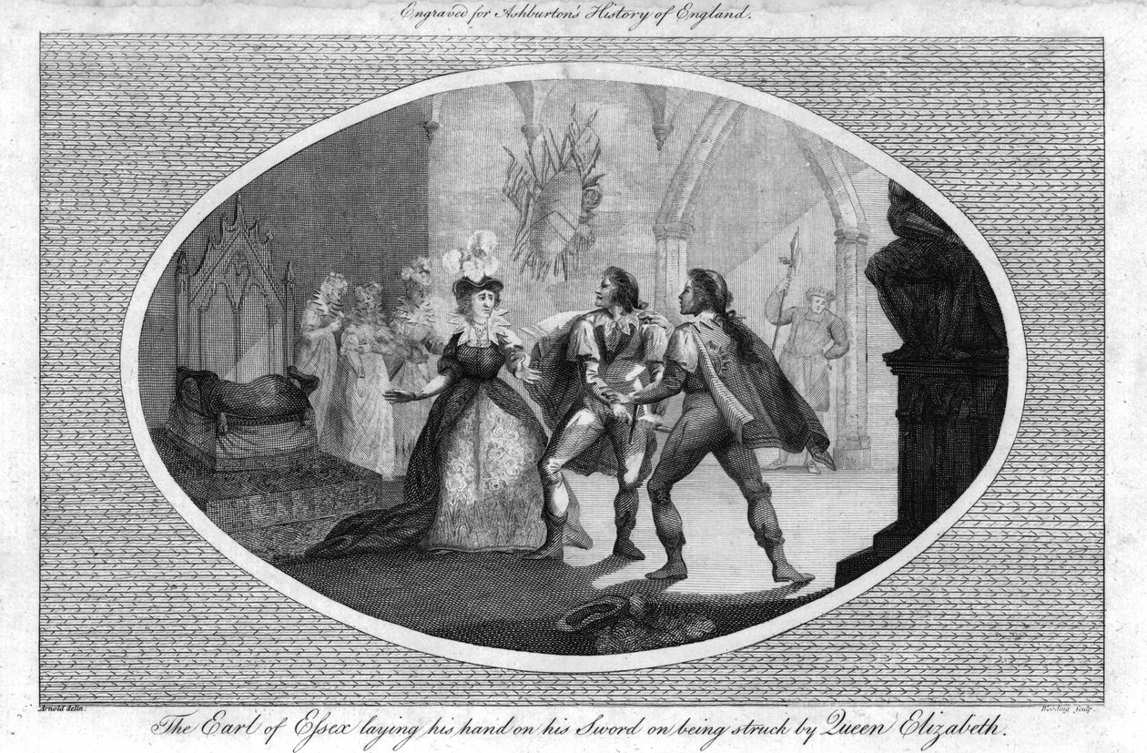El Conde de Essex poniendo su mano en su espada al ser golpeado por la Reina Isabel, 1792 de Unbekannt