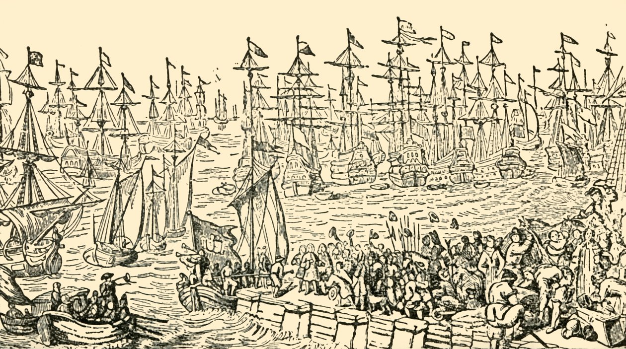 El embarque de Guillermo de Orange desde Holanda hacia Inglaterra, 1688, c. 1930 de Unbekannt