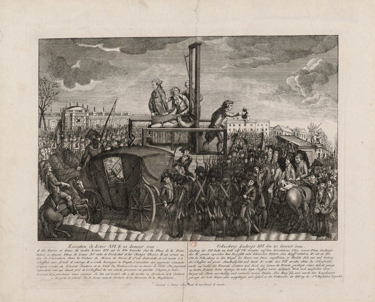 La ejecución de Luis XVI en la Plaza de la Revolución el 21 de enero de 1793, c. 1793 de Unbekannt
