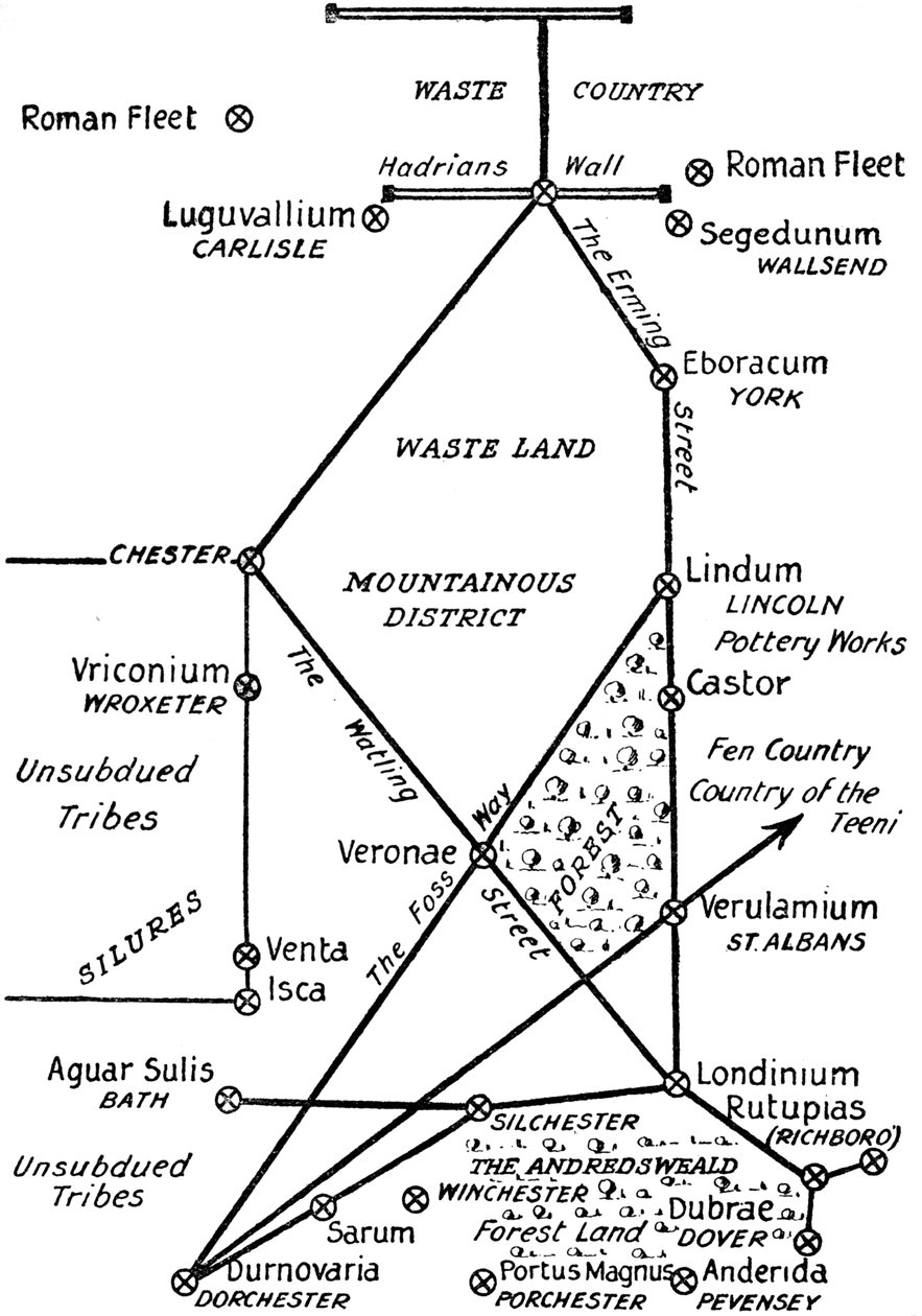 Las Cuatro Principales Líneas de Comunicación Romanas en Gran Bretaña, 1910 de Unbekannt