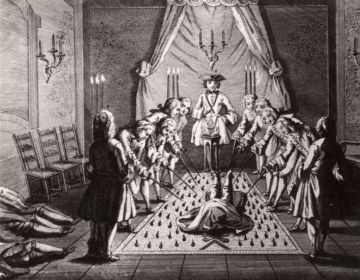 Ceremonia de iniciación de los masones franceses, siglo XVIII de Unbekannt