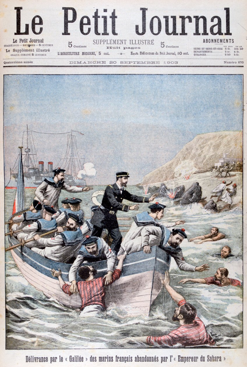 El crucero francés de la clase Linois Galilee salvando marineros franceses, 1903 de Unbekannt