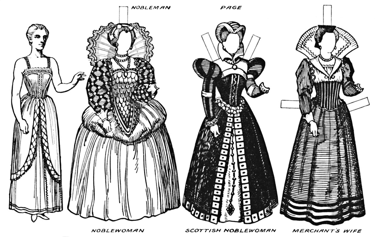 La Galería del Traje Británico: Vestido usado a finales del siglo XVI, c. 1934 de Unbekannt