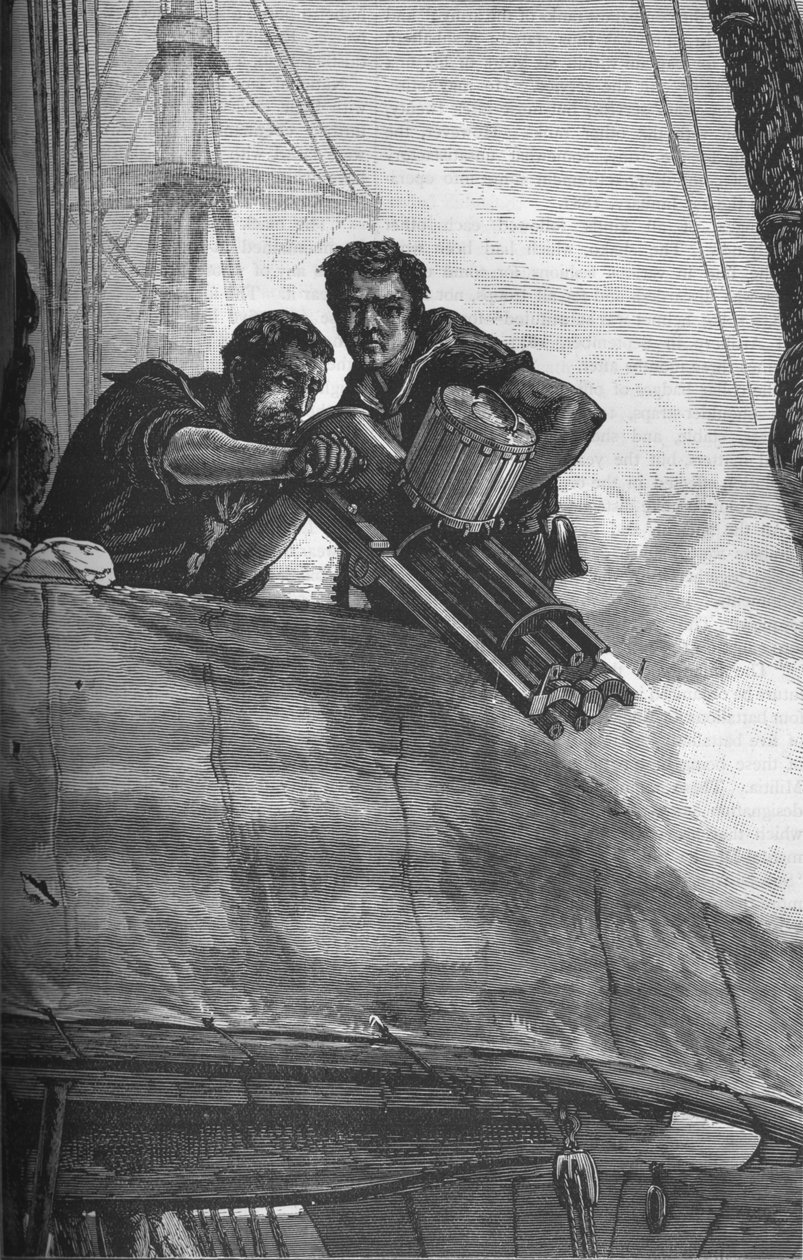 La ametralladora Gatling utilizada en la Marina Británica, c. 1880 de Unbekannt