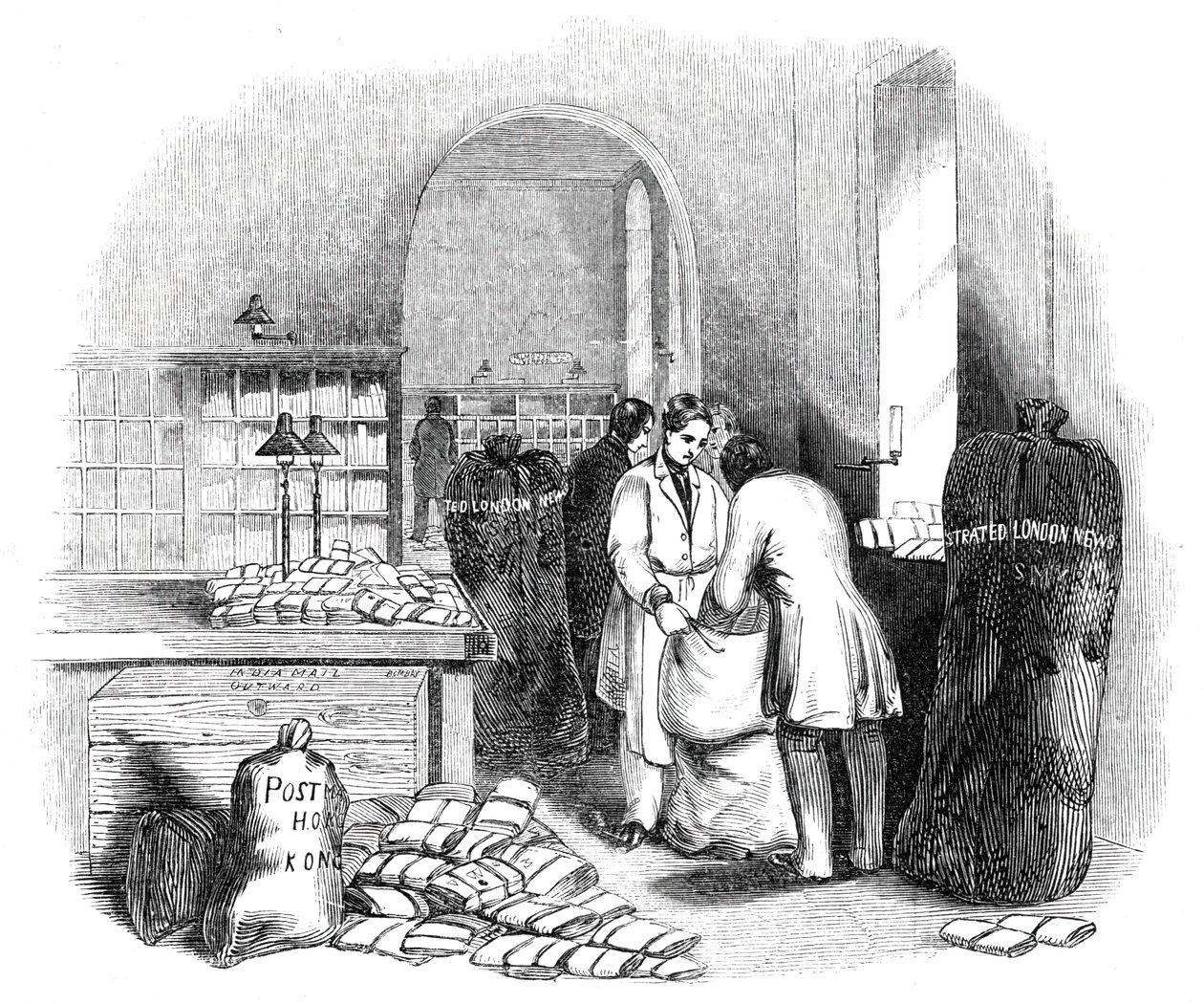 La Oficina General de Correos, Empacando el Correo Indio, 1844 de Unbekannt