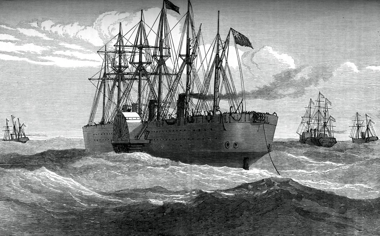 El Great Eastern desplegando el cable telegráfico atlántico, c. 1865, c. 1880 de Unbekannt