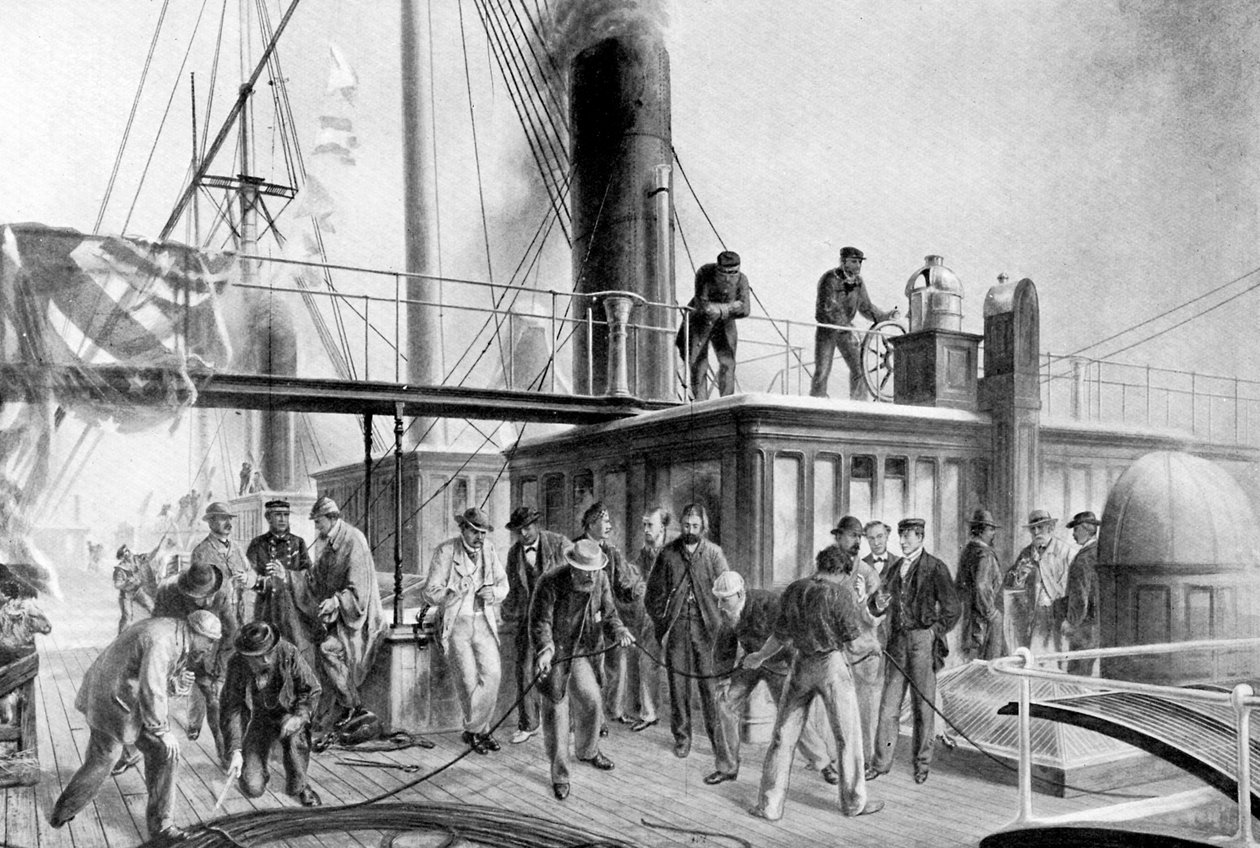El Great Eastern recuperando el cable atlántico perdido, 1866, c. 1920 de Unbekannt