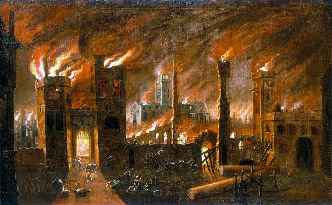 El Gran Incendio de Londres, 1666, c1675 de Unbekannt