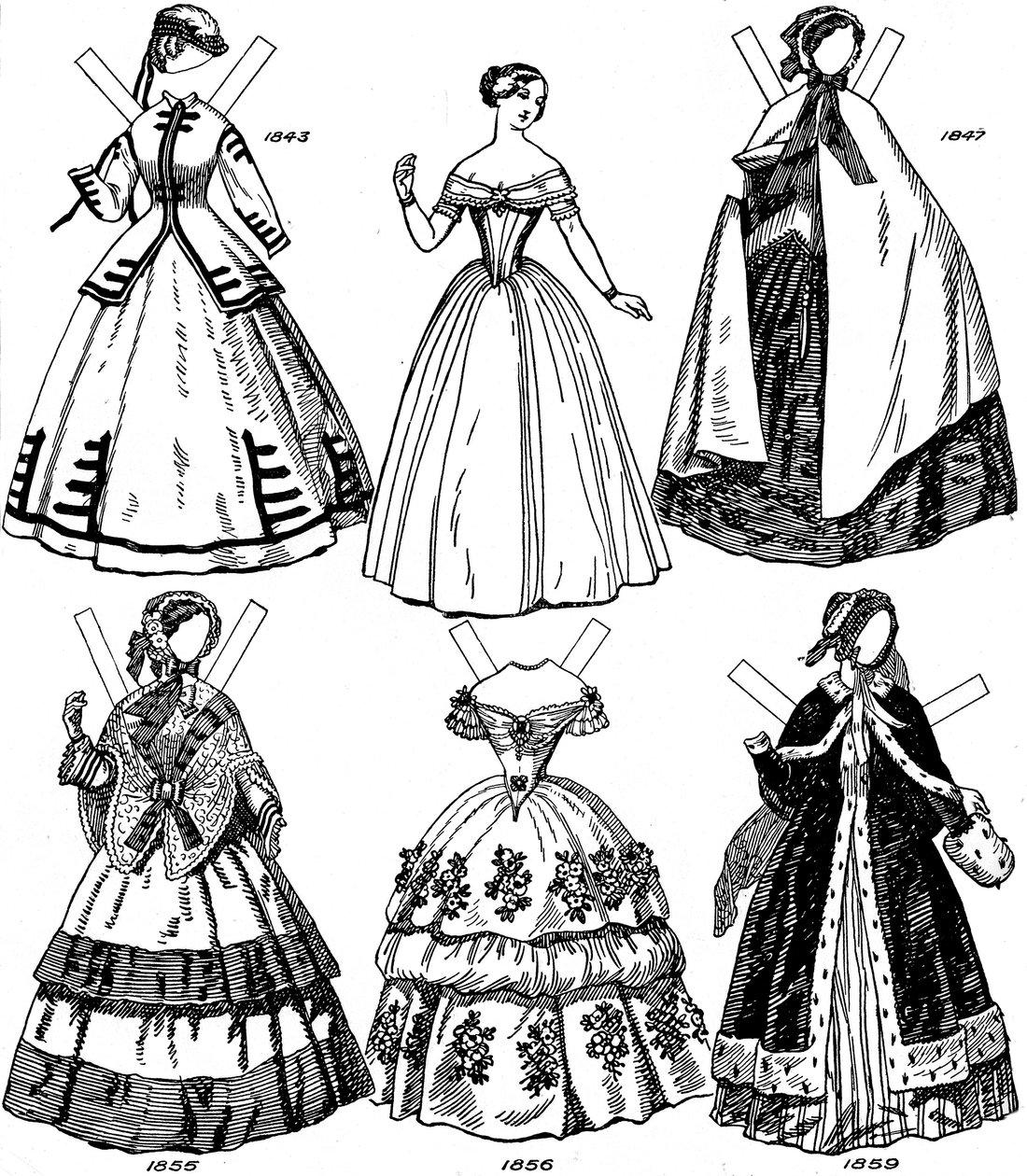 La Gran Galería del Traje Británico: Algunas modas femeninas de 1843 a 1893, c. 1934 de Unbekannt