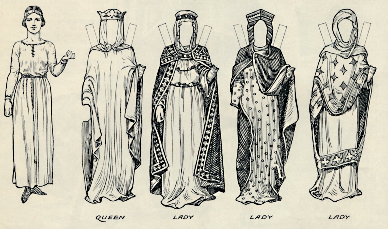 La Gran Galería del Traje Británico: Vestidos variados usados en tiempos normandos, c. 1934 de Unbekannt