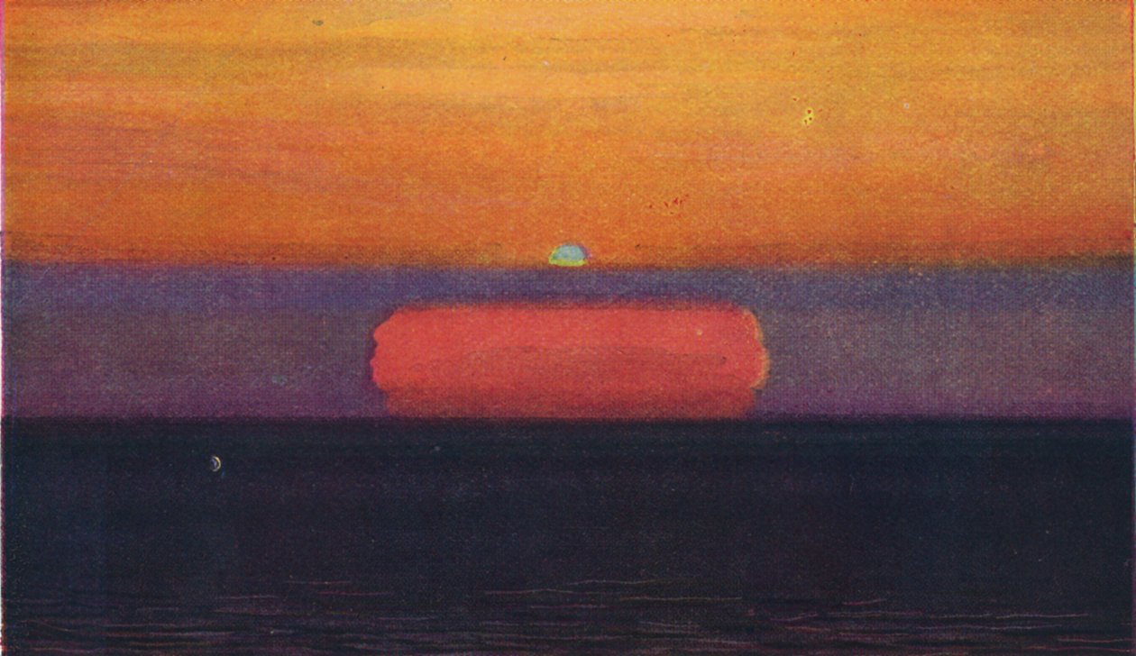 El destello verde al atardecer, el color prismático más raro refractado por la atmósfera, c1935 de Unbekannt