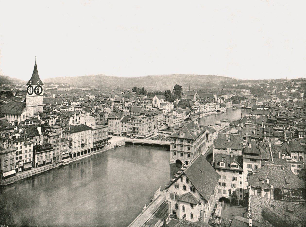 La Grosse Stadt y Kleine Stadt divididas por el Río Limmat, Zúrich, Suiza, 1895 de Unbekannt