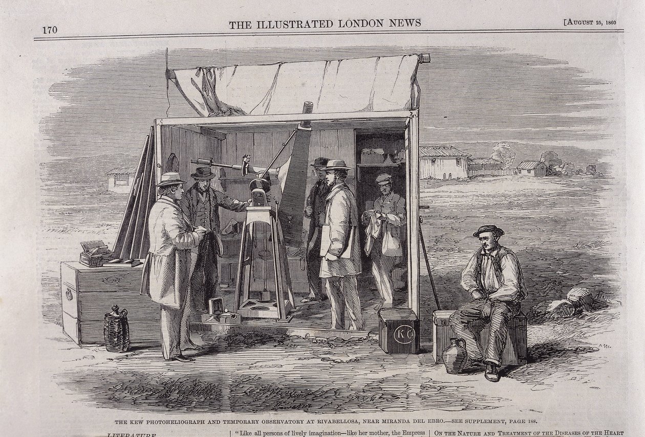 El heliógrafo de Kew siendo usado en una expedición para ver un eclipse en España, 1860 de Unbekannt