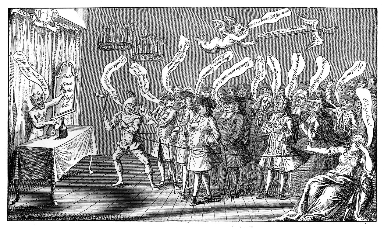 El Mago o Conjurador de Botellas. Credulidad inglesa: o, Todos embotellados, 1749 de Unbekannt