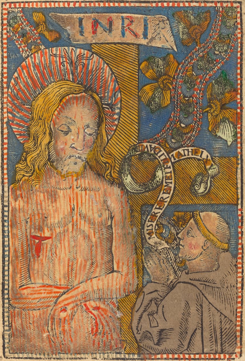 El hombre de los dolores con un franciscano, 1490-1500 de Unbekannt