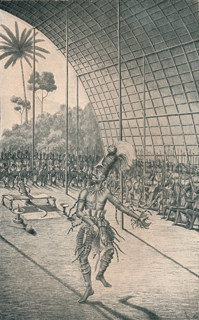 El rey Mangbattu Munsa baila ante sus esposas y guerreros, c1870, 1903 de Unbekannt