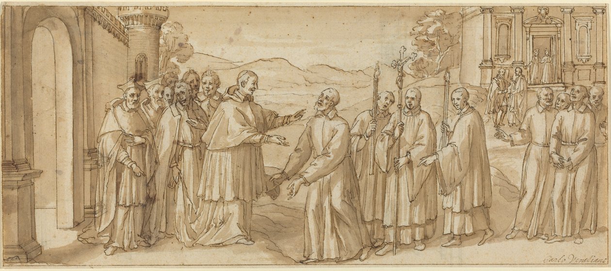 El encuentro de San Carlos Borromeo y San Filippo Neri, c. 1600 de Unbekannt