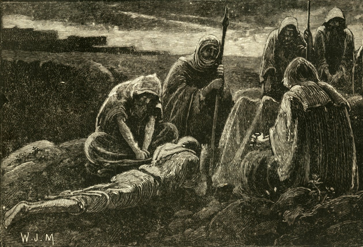 Los hombres de Jabesh llorando sobre la tumba de Saúl y Jonatán, 1890 de Unbekannt