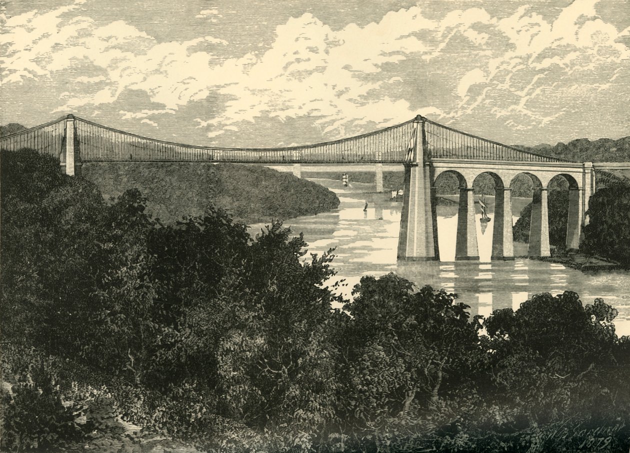 El puente colgante de Menai, 1898 de Unbekannt
