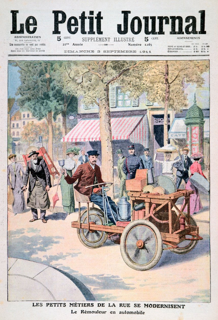 La modernización de los vendedores ambulantes: el coche de los afiladores, 1911 de Unbekannt