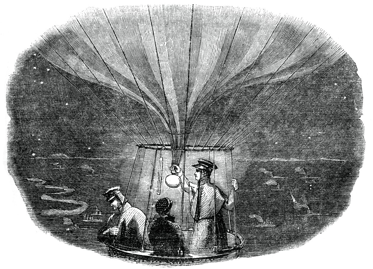 El globo Nassau pasando sobre Lieja de noche, 1836, 1886 de Unbekannt