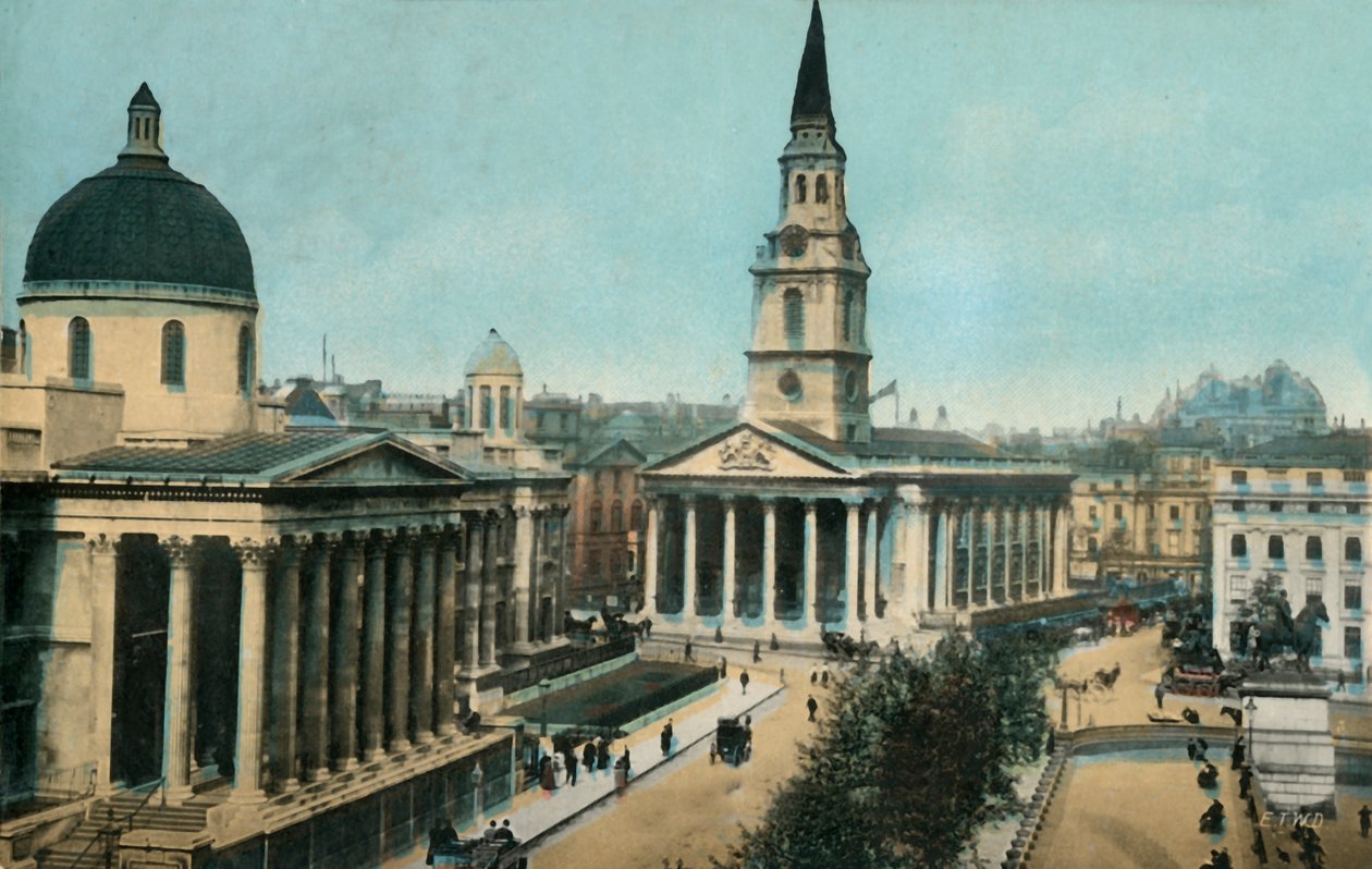 La Galería Nacional y St Martin in the Fields, Trafalgar Square, Londres, c. 1910 de Unbekannt