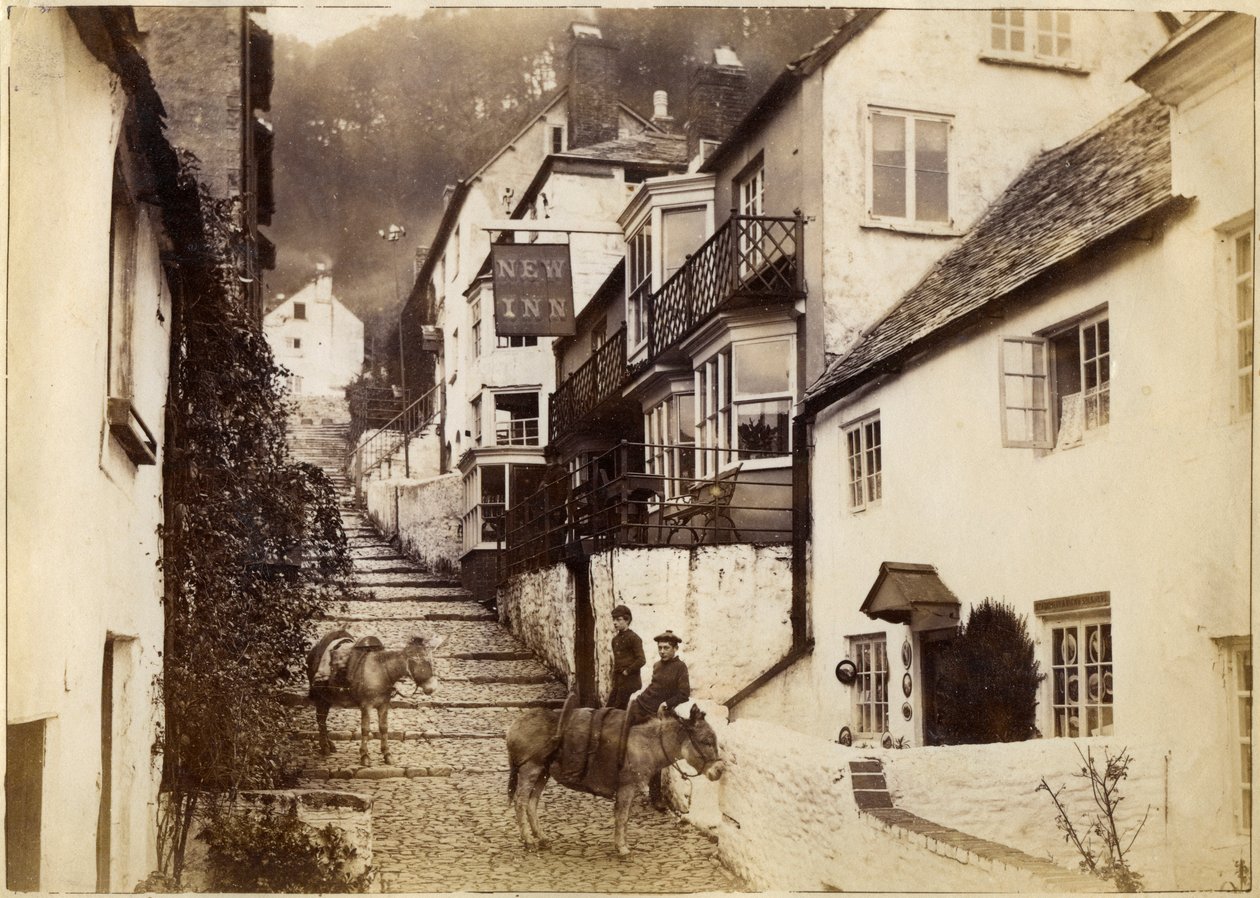 El Nuevo Inn y la calle, Clovelly, Devon, finales del siglo XIX o principios del siglo XX de Unbekannt