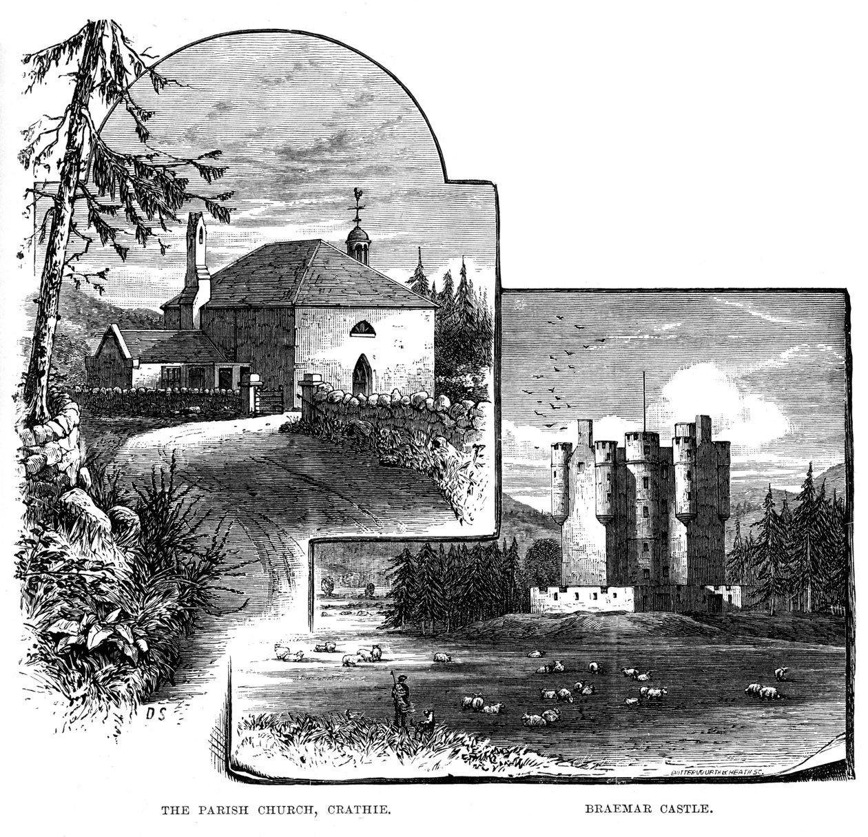 La iglesia parroquial, Crathie, y el castillo de Braemar, Escocia, 1900 de Unbekannt
