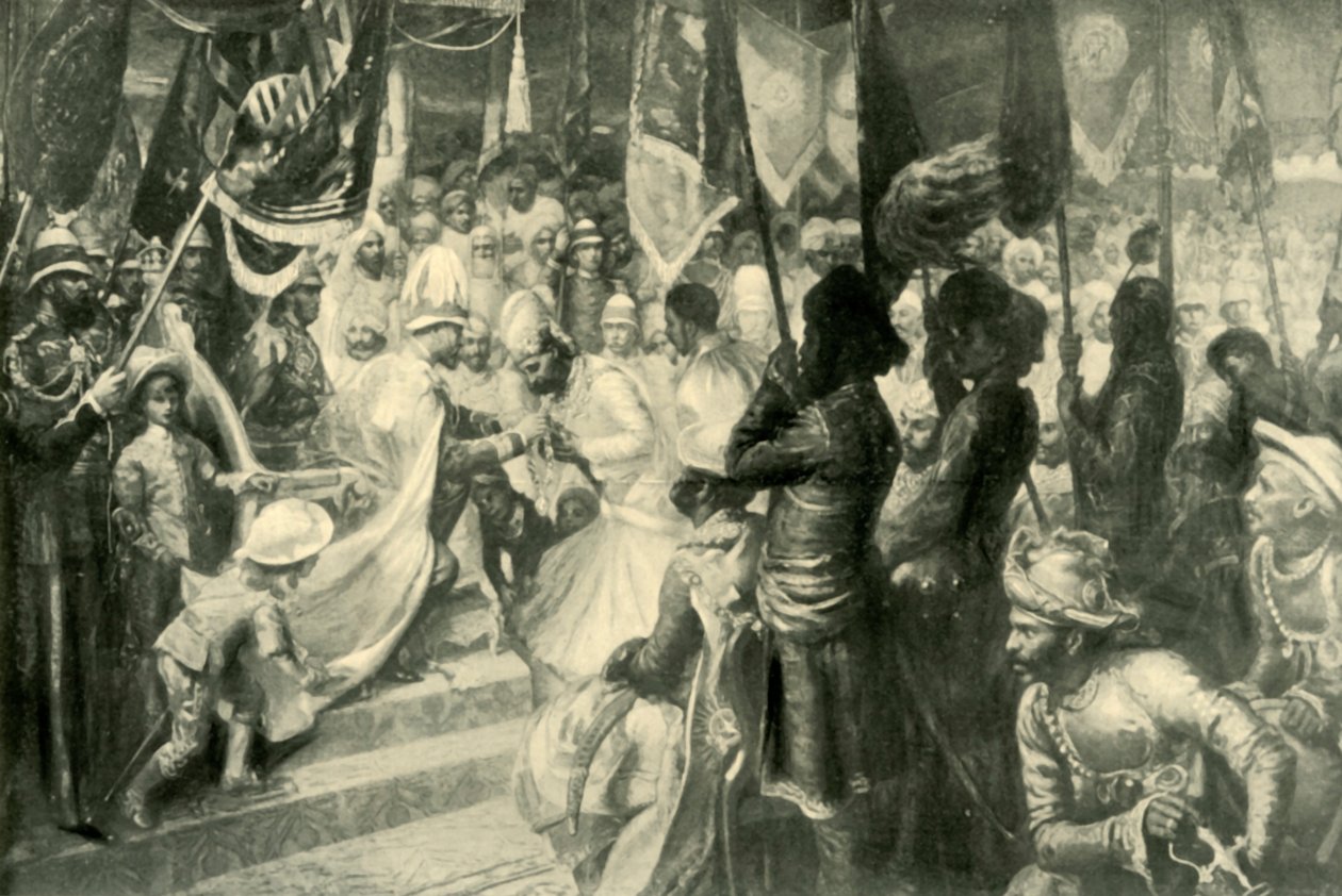 El Príncipe de Gales confiriendo la Orden de la Estrella de la India en Calcuta, 1901 de Unbekannt