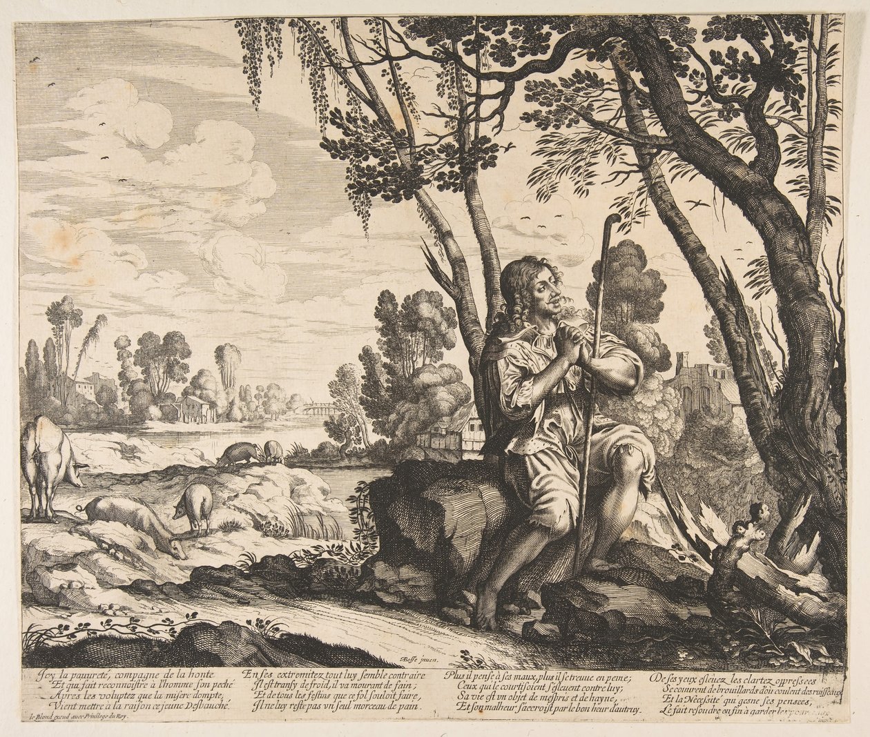 El hijo pródigo cuidando cerdos, ca. 1636 de Unbekannt