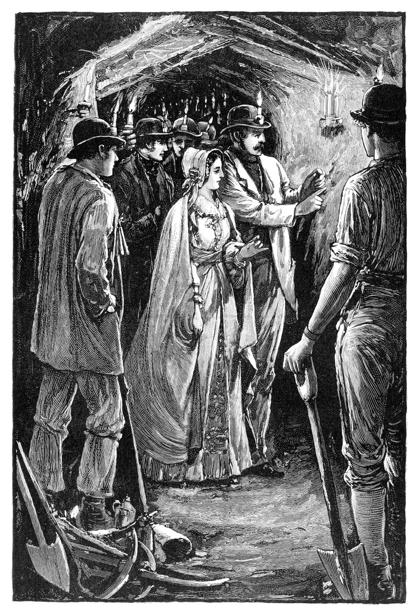 La Reina visitando una mina de hierro en Cornualles de Unbekannt