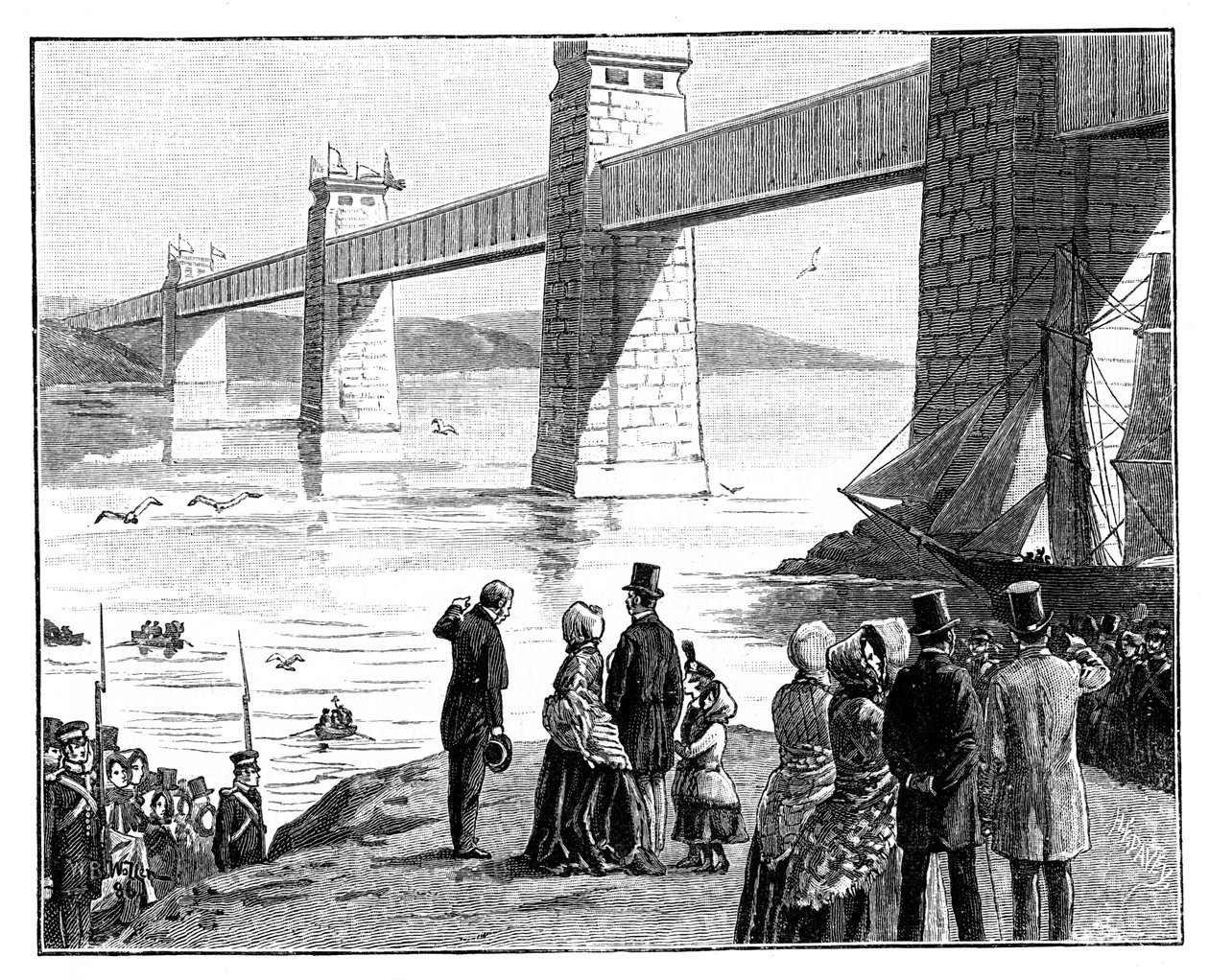 La visita de la Reina al Puente Tubular Britannia, Gales, c1888 de Unbekannt
