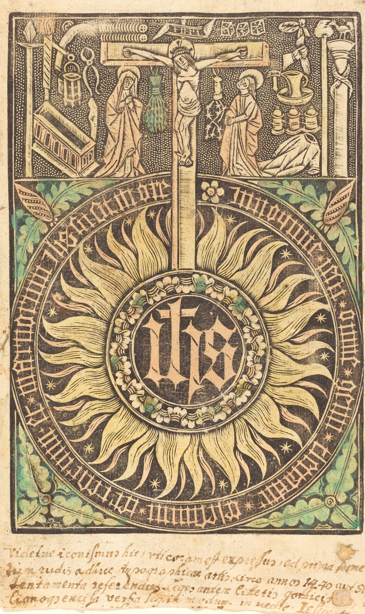 El monograma sagrado con la crucifixión y los símbolos de la pasión [recto], en o después de 1470 de Unbekannt