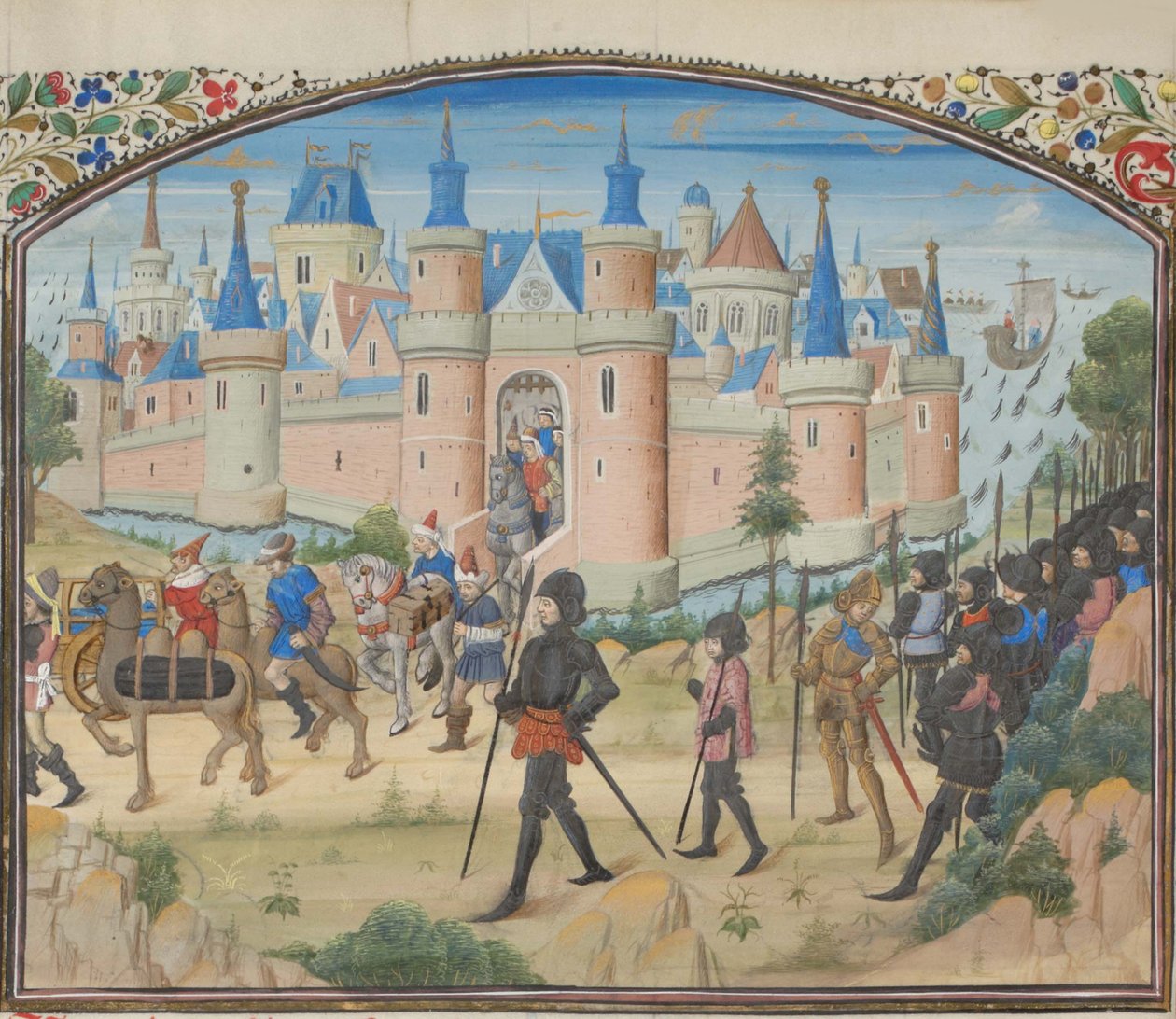 El asedio de Tiro, 1124. Miniatura de la Historia de Guillermo de Tiro, 1460s de Unbekannt