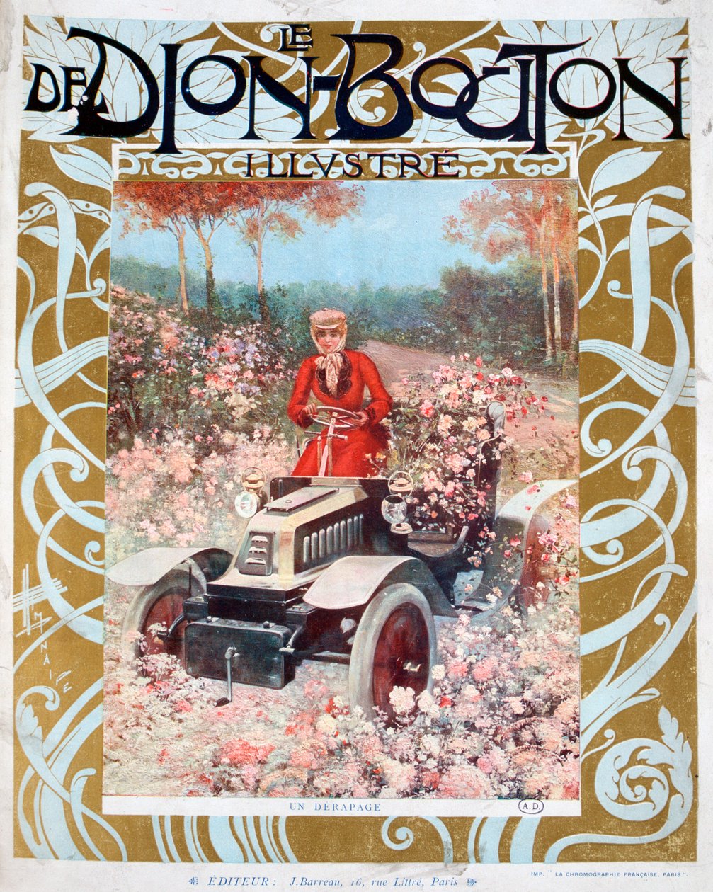 El derrape, ilustración de la revista Le De Dion-Bouton, 1909 de Unbekannt
