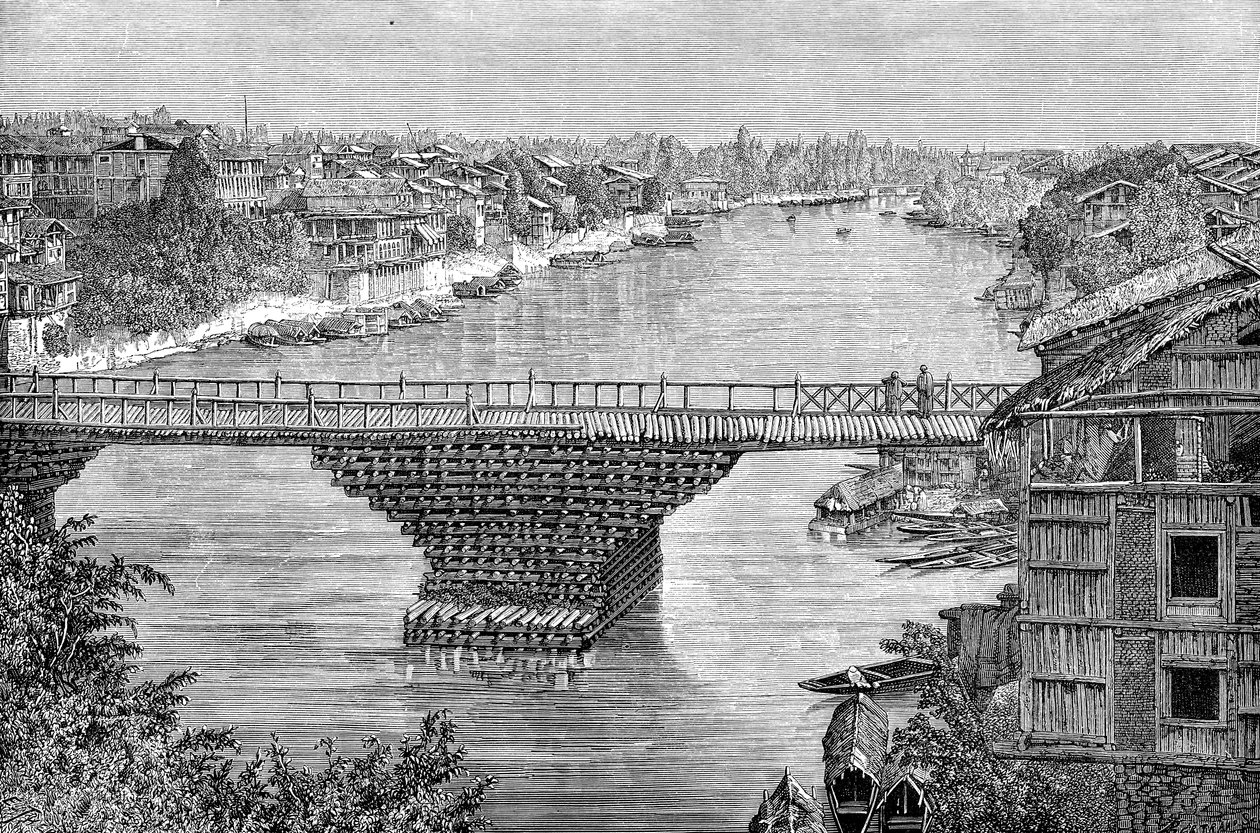 El Puente Srinagar sobre el río Jhelum, Pakistán, 1895 de Unbekannt