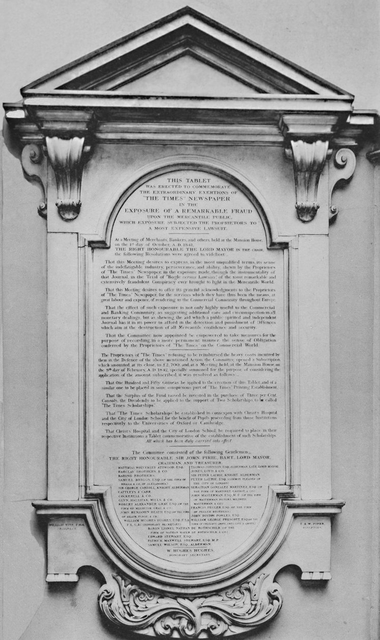 El Memorial de los Tiempos en Lloyds, c. 1800s, 1928 de Unbekannt