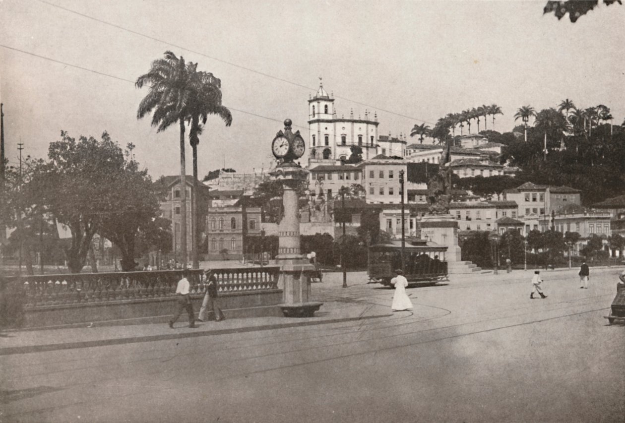 El tranvía pasando por la Plaza de la Gloria, 1914 de Unbekannt