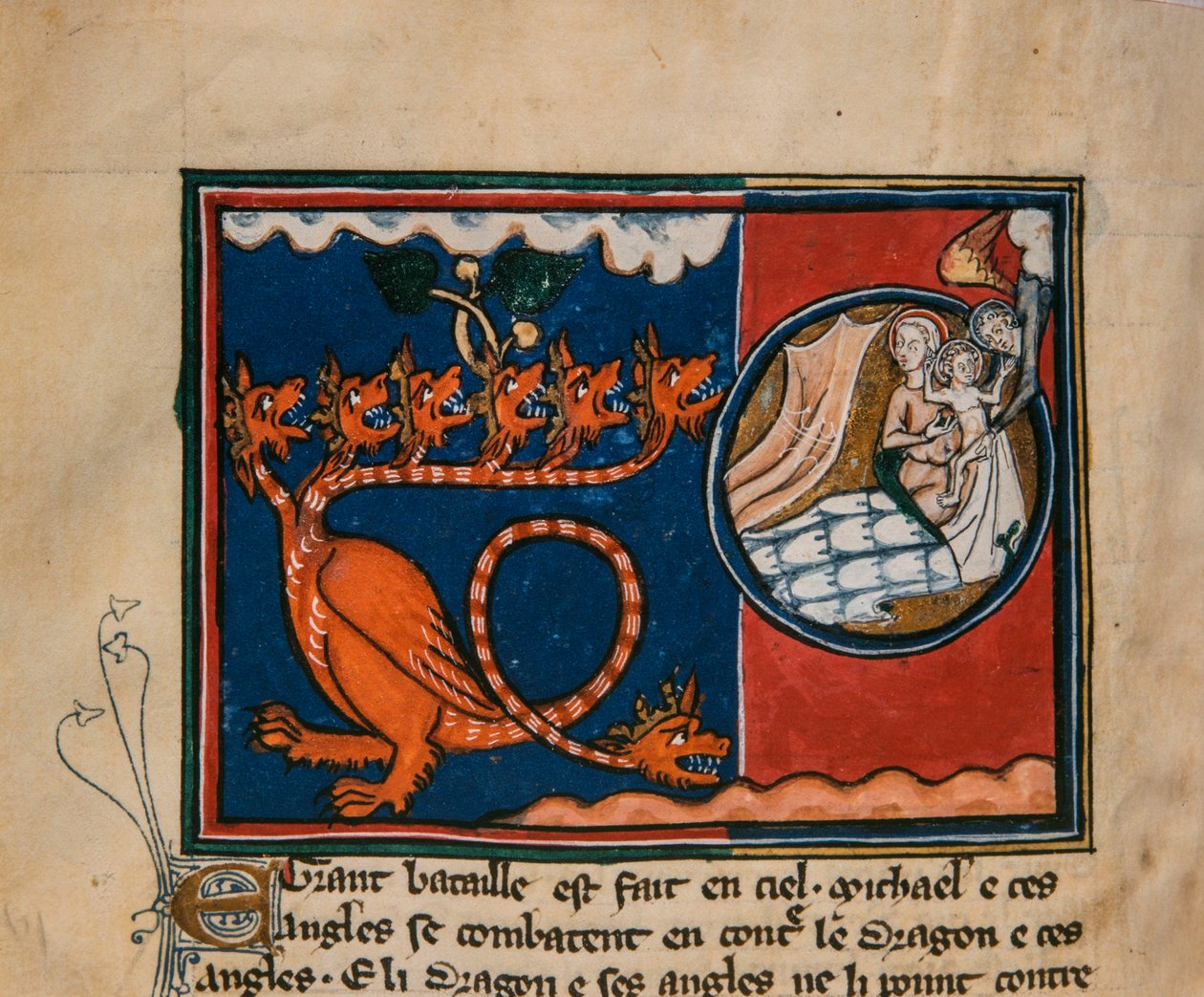 La Mujer y el Dragón. Miniatura de: Apocalipsis de San Juan, ca 1320 de Unbekannt